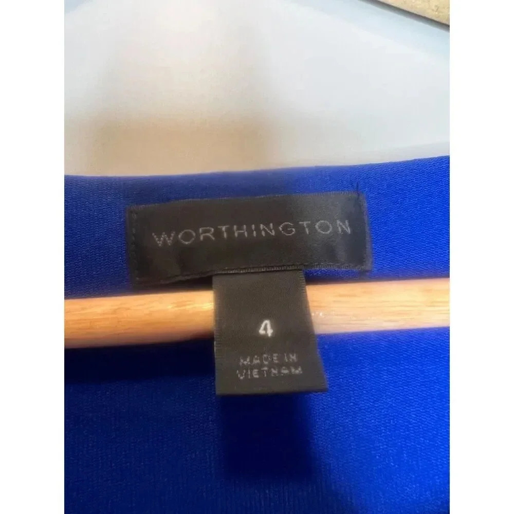 Worthington pencil midi dress slinky royal blue ruched sleeveless size 4 MED - Picture 3 of 6